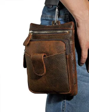 Mens Small Leather Belt Pouch Side Bag Holster Belt Case Waist Pouch for Men