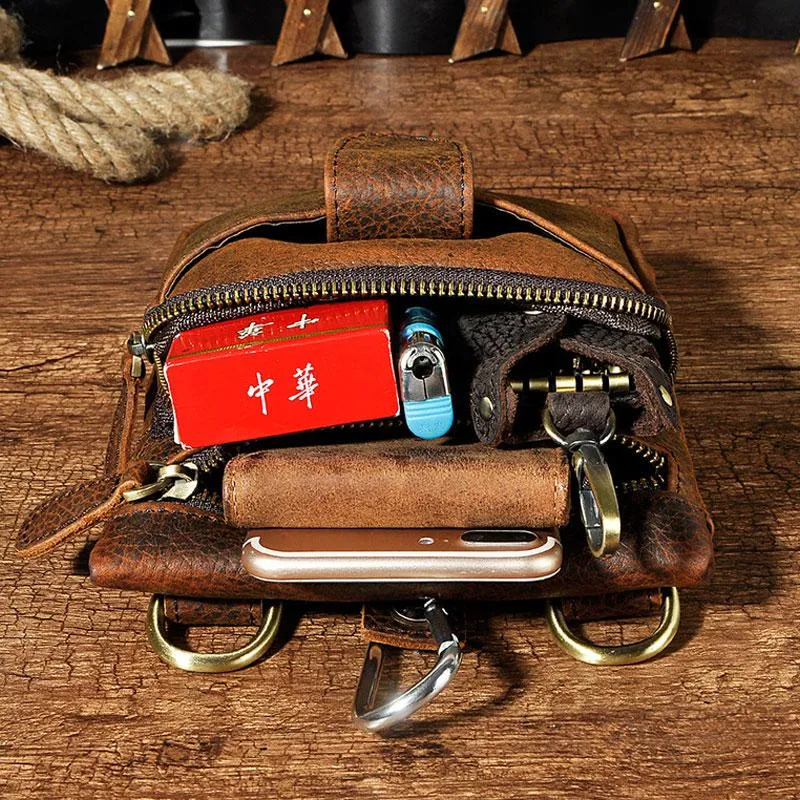 Mens Small Leather Belt Pouch Side Bag Holster Belt Case Waist Pouch for Men