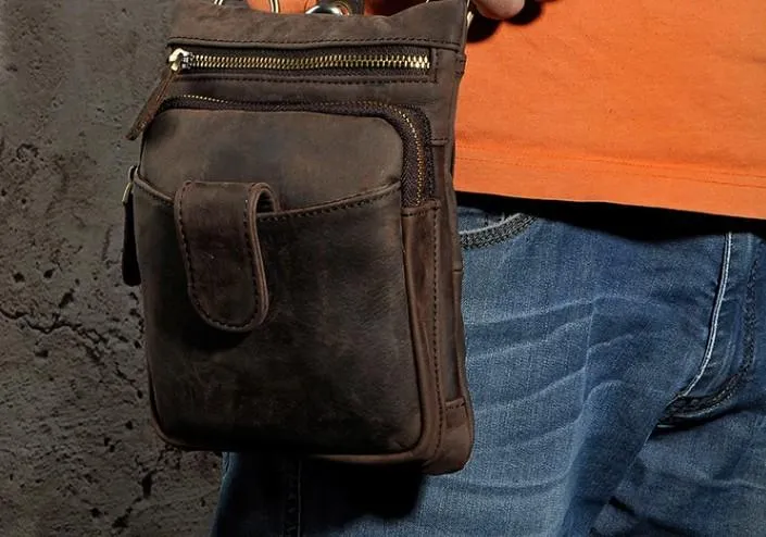 Mens Small Leather Belt Pouch Side Bag Holster Belt Case Waist Pouch for Men