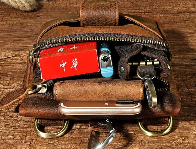 Mens Small Leather Belt Pouch Side Bag Holster Belt Case Waist Pouch for Men