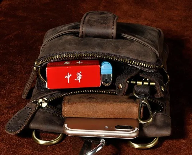 Mens Small Leather Belt Pouch Side Bag Holster Belt Case Waist Pouch for Men