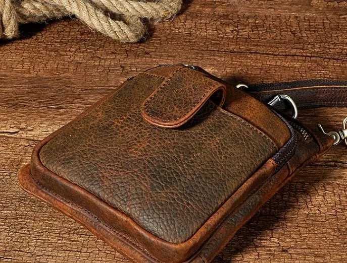 Mens Small Leather Belt Pouch Side Bag Holster Belt Case Waist Pouch for Men