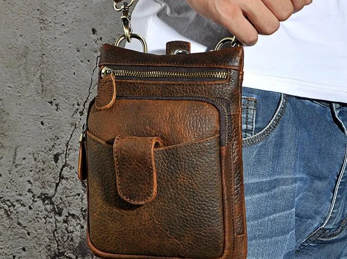 Mens Small Leather Belt Pouch Side Bag Holster Belt Case Waist Pouch for Men