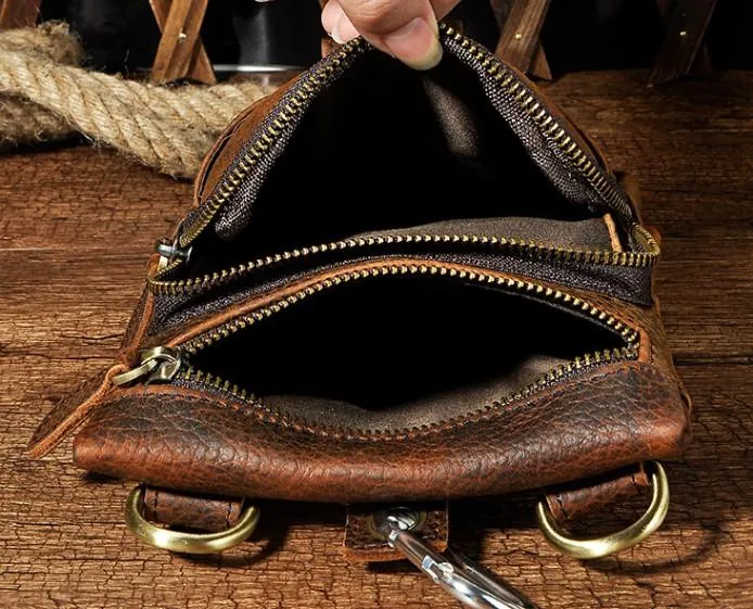Mens Small Leather Belt Pouch Side Bag Holster Belt Case Waist Pouch for Men