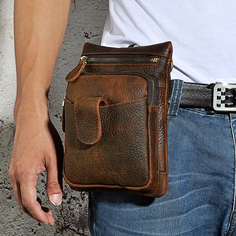 Mens Small Leather Belt Pouch Side Bag Holster Belt Case Waist Pouch for Men