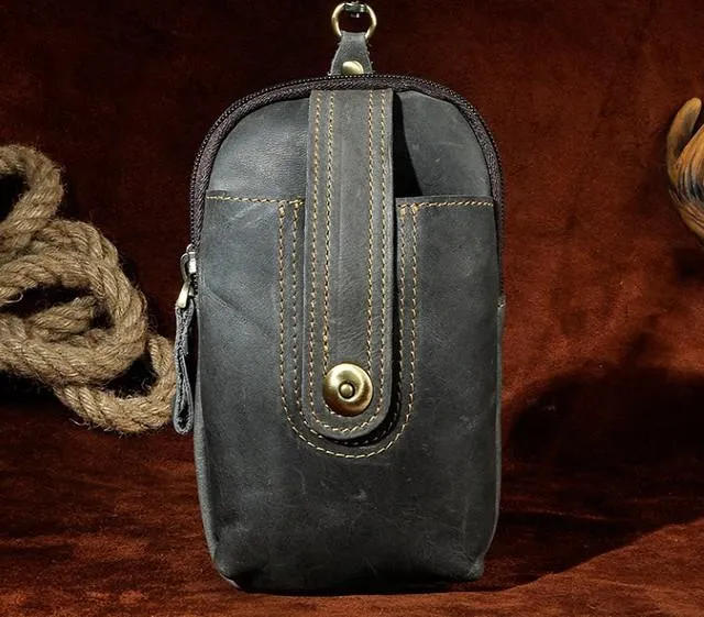 Mens Small Leather Holster Belt Case Belt Pouch Cell Phone Waist Pouch for Men