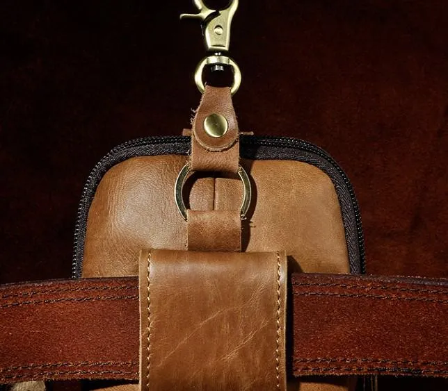 Mens Small Leather Holster Belt Case Belt Pouch Cell Phone Waist Pouch for Men