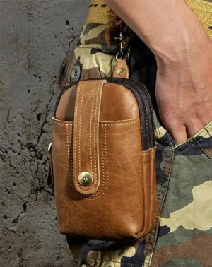 Mens Small Leather Holster Belt Case Belt Pouch Cell Phone Waist Pouch for Men
