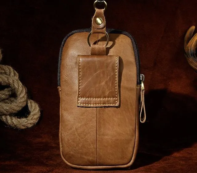Mens Small Leather Holster Belt Case Belt Pouch Cell Phone Waist Pouch for Men