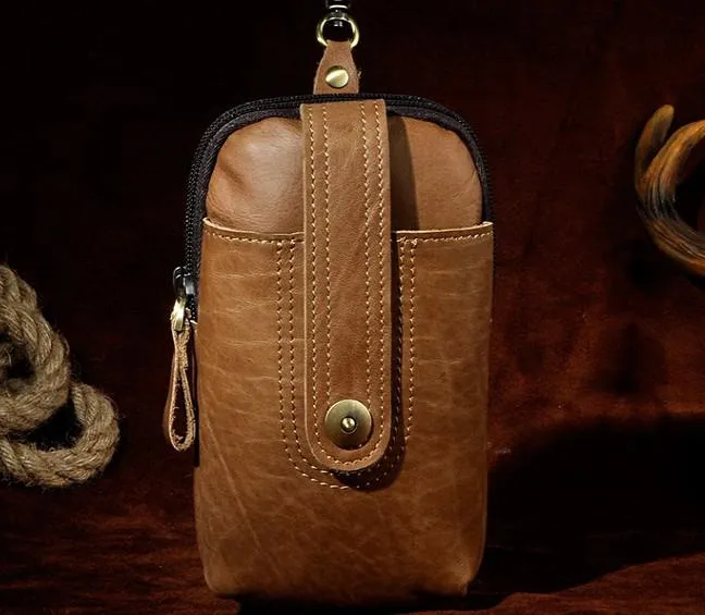 Mens Small Leather Holster Belt Case Belt Pouch Cell Phone Waist Pouch for Men