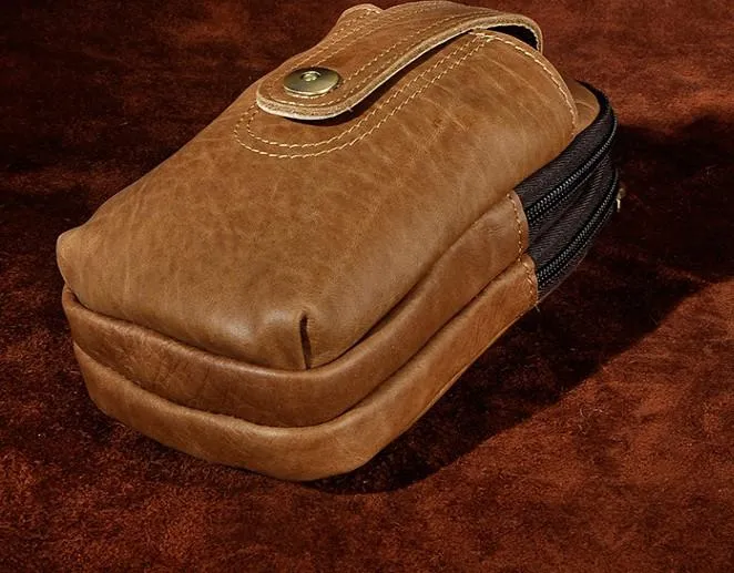Mens Small Leather Holster Belt Case Belt Pouch Cell Phone Waist Pouch for Men