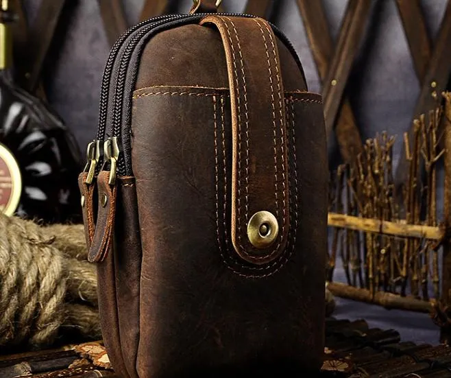 Mens Small Leather Holster Belt Case Belt Pouch Cell Phone Waist Pouch for Men