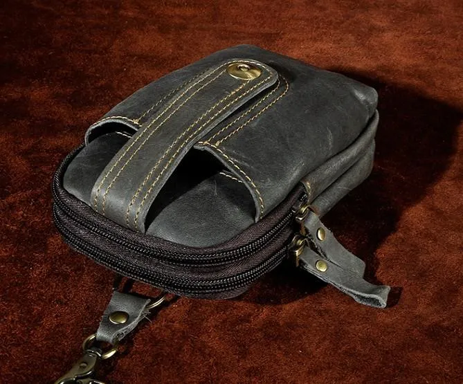Mens Small Leather Holster Belt Case Belt Pouch Cell Phone Waist Pouch for Men