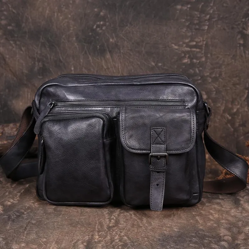 Mens Vintage Leather Messenger Bag Coffee Side Shoulder Bag Courier Bag Postman Bag for Men
