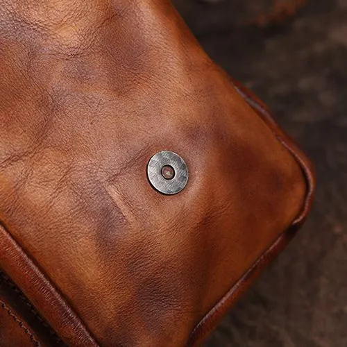 Mens Vintage Leather Messenger Bag Coffee Side Shoulder Bag Courier Bag Postman Bag for Men