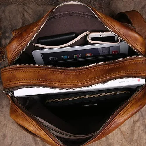 Mens Vintage Leather Messenger Bag Coffee Side Shoulder Bag Courier Bag Postman Bag for Men