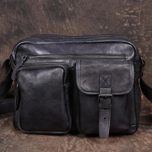 Mens Vintage Leather Messenger Bag Coffee Side Shoulder Bag Courier Bag Postman Bag for Men