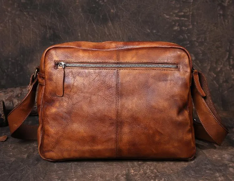 Mens Vintage Leather Messenger Bag Coffee Side Shoulder Bag Courier Bag Postman Bag for Men