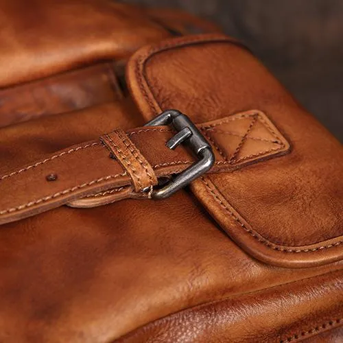 Mens Vintage Leather Messenger Bag Coffee Side Shoulder Bag Courier Bag Postman Bag for Men