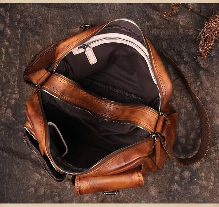 Mens Vintage Leather Messenger Bag Coffee Side Shoulder Bag Courier Bag Postman Bag for Men