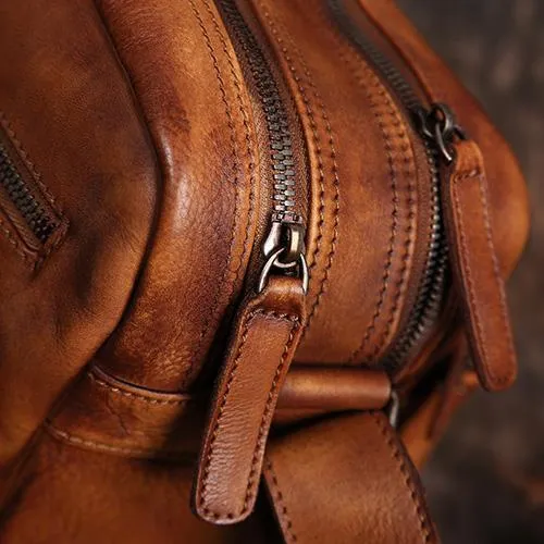 Mens Vintage Leather Messenger Bag Coffee Side Shoulder Bag Courier Bag Postman Bag for Men