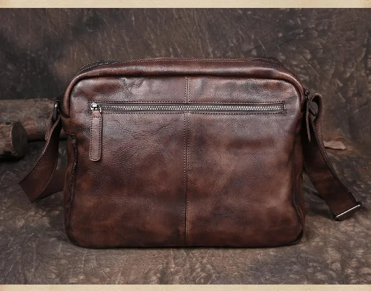 Mens Vintage Leather Messenger Bag Coffee Side Shoulder Bag Courier Bag Postman Bag for Men