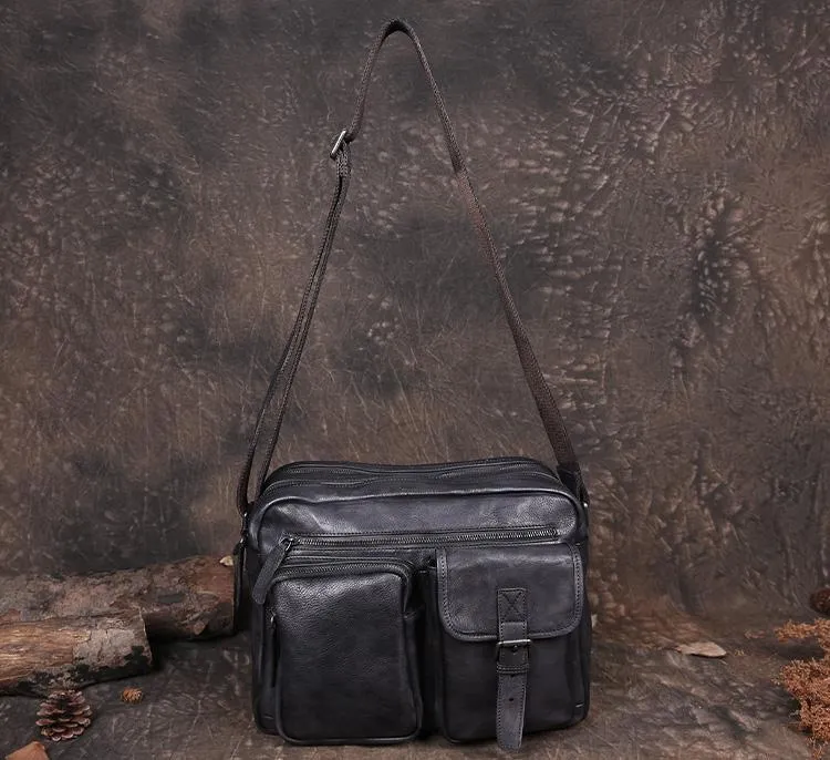 Mens Vintage Leather Messenger Bag Coffee Side Shoulder Bag Courier Bag Postman Bag for Men