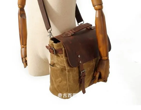 Mens Waxed Canvas Camera Side Bag Camera Messenger Bag Courier Bag Camera Shoulder Bag for Men