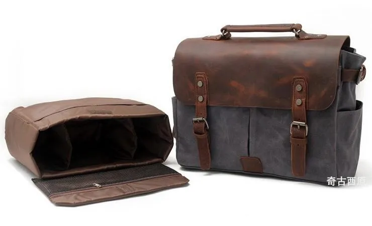 Mens Waxed Canvas Camera Side Bag Camera Messenger Bag Courier Bag Camera Shoulder Bag for Men