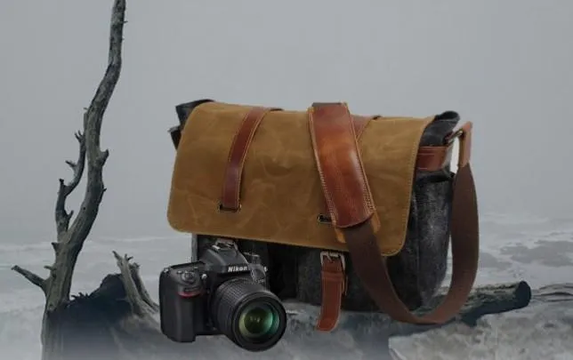 Mens Waxed Canvas Camera Side Bag Camera Messenger Bag Courier Bag Camera Shoulder Bag for Men