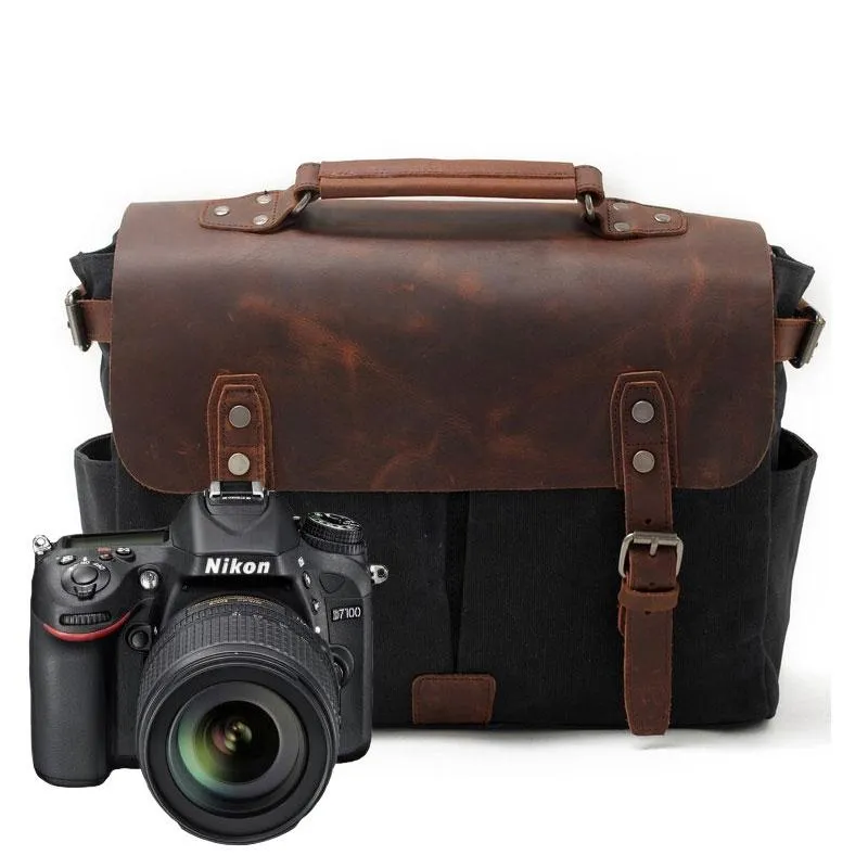 Mens Waxed Canvas Camera Side Bag Camera Messenger Bag Courier Bag Camera Shoulder Bag for Men
