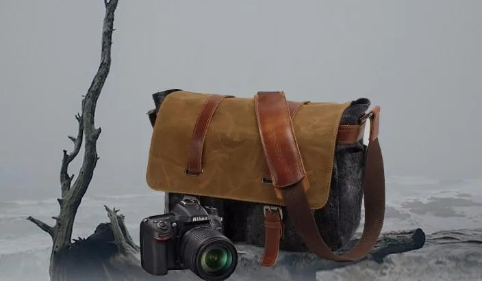 Mens Waxed Canvas Leather Side Bag Messenger Bag Canvas Courier Bag for Men