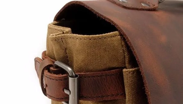 Mens Waxed Canvas Leather Side Bag Messenger Bag Canvas Courier Bag for Men