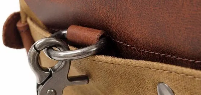 Mens Waxed Canvas Leather Side Bag Messenger Bag Canvas Courier Bag for Men