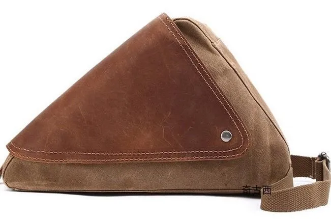 Mens Waxed Canvas Leather Triangular Side Messenger Bag Canvas Courier Bags for Men