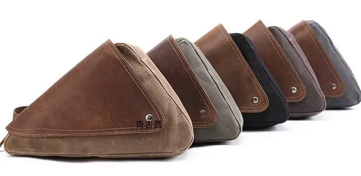 Mens Waxed Canvas Leather Triangular Side Messenger Bag Canvas Courier Bags for Men