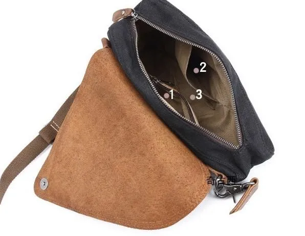 Mens Waxed Canvas Leather Triangular Side Messenger Bag Canvas Courier Bags for Men