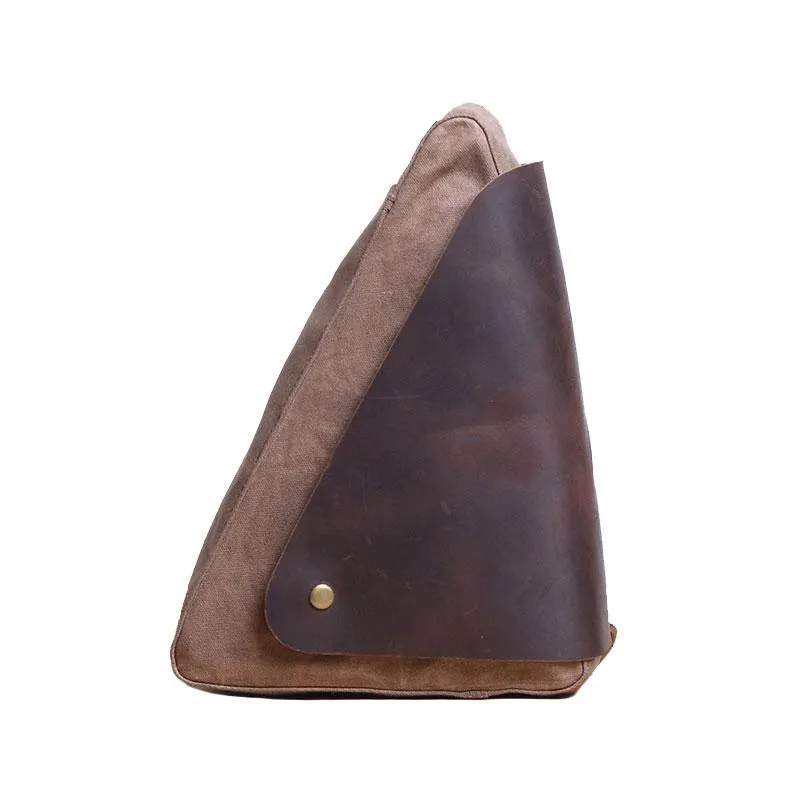 Mens Waxed Canvas Leather Triangular Side Messenger Bag Canvas Courier Bags for Men
