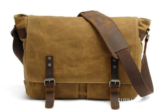 Mens Waxed Canvas Side Bag Canvas Messenger Courier Bag Shoulder Bag for Men