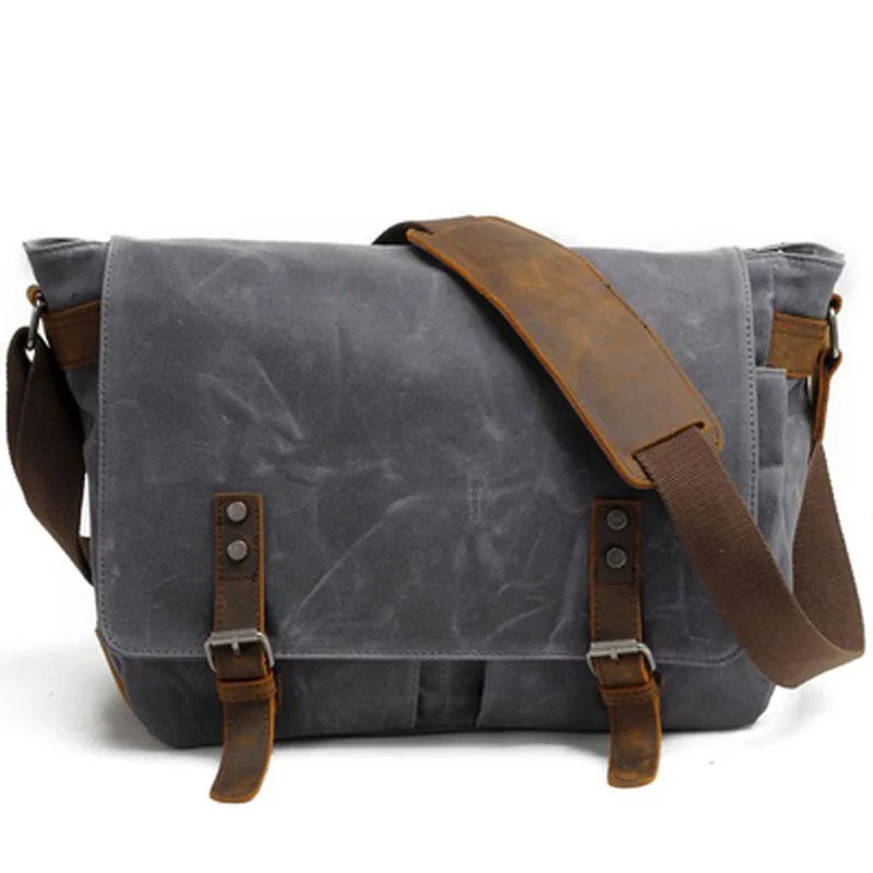Mens Waxed Canvas Side Bag Canvas Messenger Courier Bag Shoulder Bag for Men