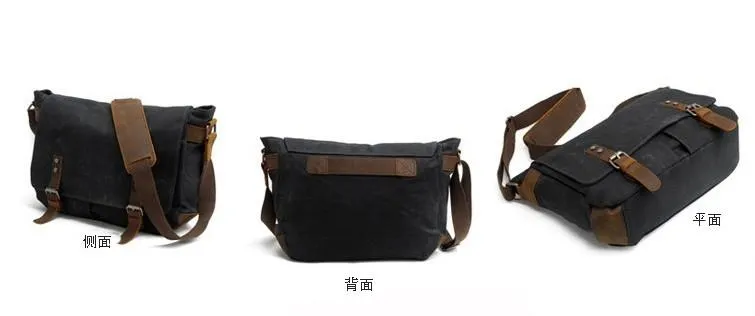 Mens Waxed Canvas Side Bag Canvas Messenger Courier Bag Shoulder Bag for Men
