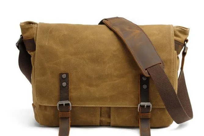 Mens Waxed Canvas Side Bag Canvas Messenger Courier Bag Shoulder Bag for Men