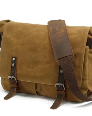 Mens Waxed Canvas Side Bag Canvas Messenger Courier Bag Shoulder Bag for Men