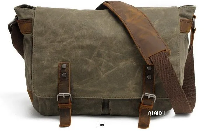 Mens Waxed Canvas Side Bag Canvas Messenger Courier Bag Shoulder Bag for Men