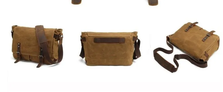 Mens Waxed Canvas Side Bag Canvas Messenger Courier Bag Shoulder Bag for Men
