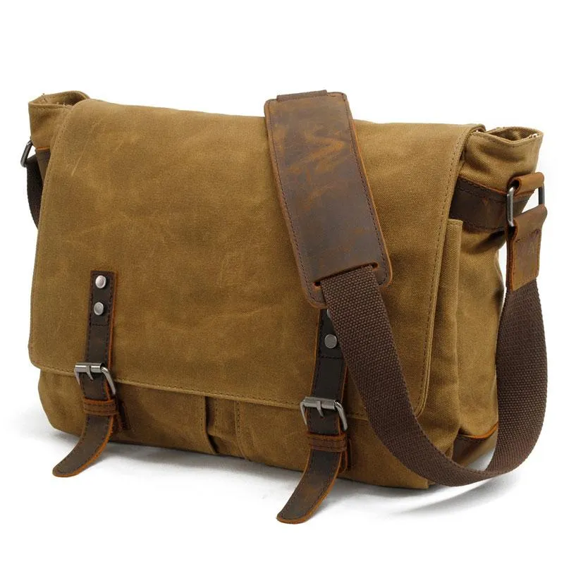 Mens Waxed Canvas Side Bag Canvas Messenger Courier Bag Shoulder Bag for Men