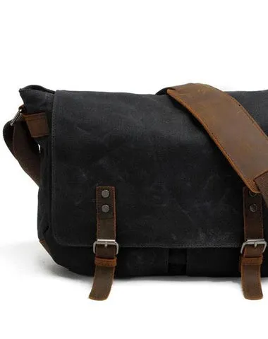 Mens Waxed Canvas Side Bag Canvas Messenger Courier Bag Shoulder Bag for Men