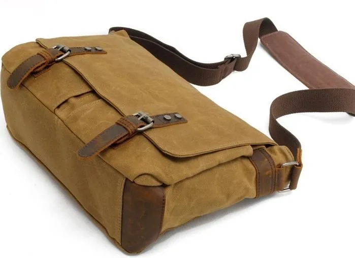 Mens Waxed Canvas Side Bag Canvas Messenger Courier Bag Shoulder Bag for Men