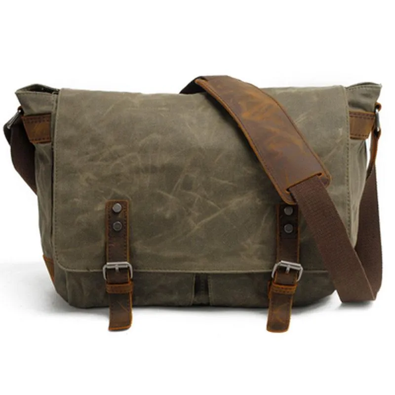 Mens Waxed Canvas Side Bag Canvas Messenger Courier Bag Shoulder Bag for Men