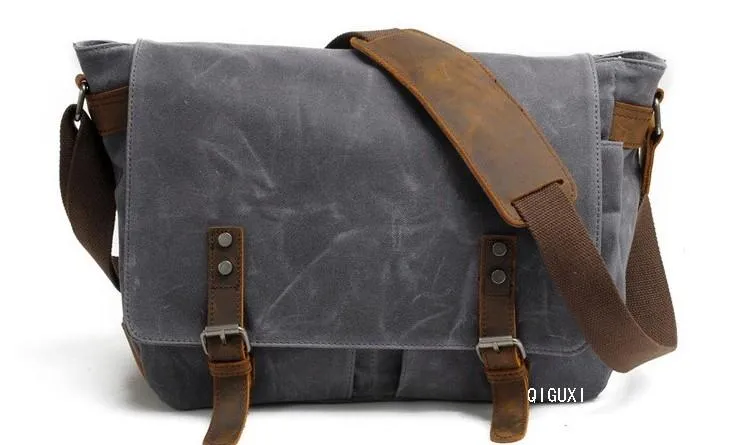 Mens Waxed Canvas Side Bag Canvas Messenger Courier Bag Shoulder Bag for Men